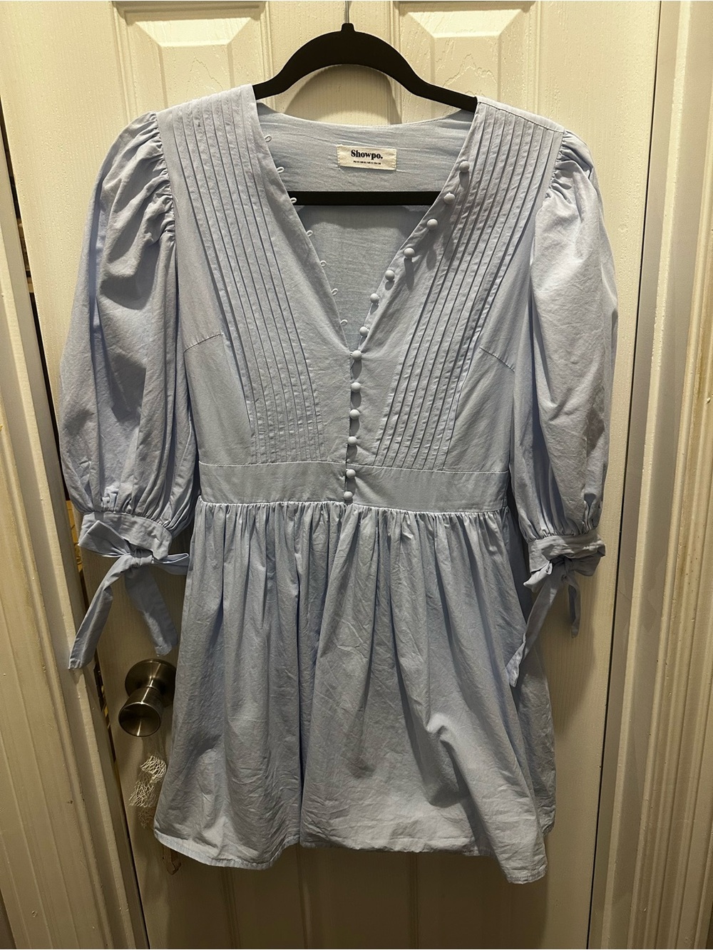 Showpo Sky Blue Pintuck V-Neck Peplum Tunic